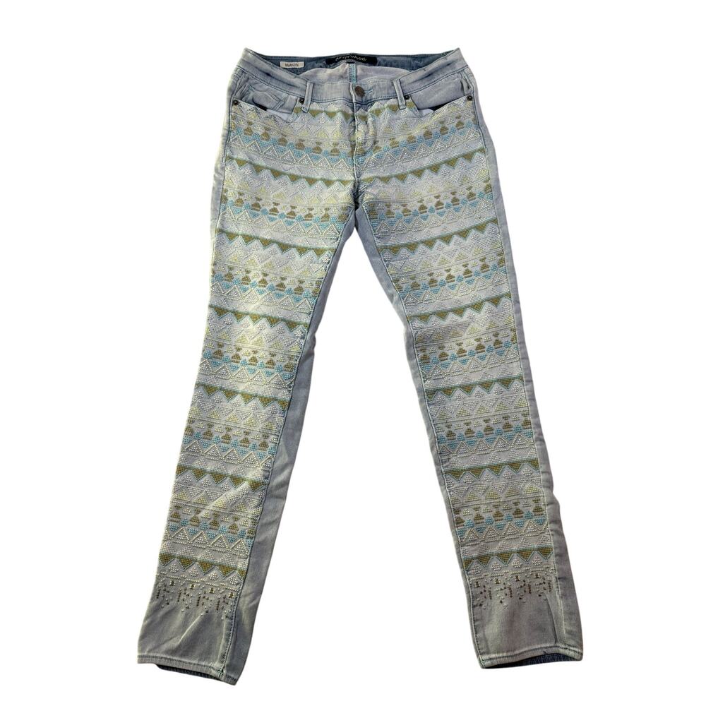 Driftwood Marilyn Light Washed Jeans Size 28 Aztec Embroidered Denim Pants